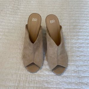 COPY - NORDSTROM BP NUDE SUEDE OPEN TOE MULE W/ 4 INCH HEEL